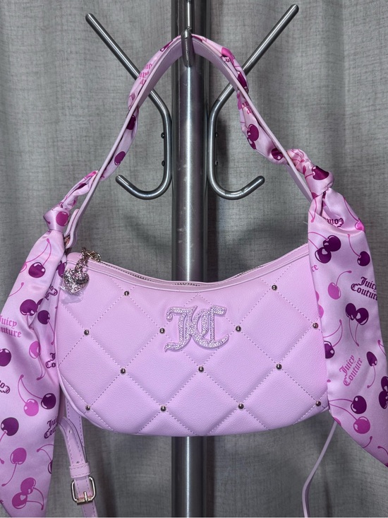 Juicy Couture Handbags - Juicy Couture Pink Quilted Shoulder Bag with Cherry-Print Scarf